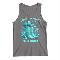 Give Sexual Assault The Boot Tank Top Cowgirl Awareness Month Teal Ribbon Support