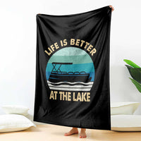Funny Lake Life Throw Blanket Vintage Life is Better at The Lake Pontoon Boat - Wonder Print Shop