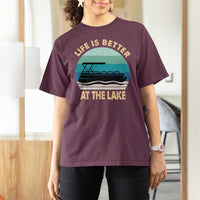 Funny Lake Life T Shirt For Women Vintage Life is Better at The Lake Pontoon Boat - Wonder Print Shop