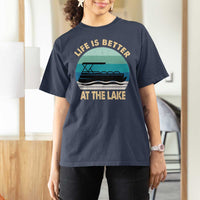 Funny Lake Life T Shirt For Women Vintage Life is Better at The Lake Pontoon Boat - Wonder Print Shop