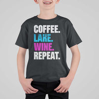Funny Lake Life T Shirt For Kid Coffee Lake Wine Repeat - Wonder Print Shop