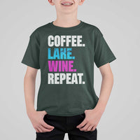 Funny Lake Life T Shirt For Kid Coffee Lake Wine Repeat - Wonder Print Shop