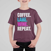 Funny Lake Life T Shirt For Kid Coffee Lake Wine Repeat - Wonder Print Shop