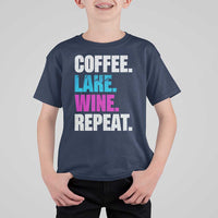 Funny Lake Life T Shirt For Kid Coffee Lake Wine Repeat - Wonder Print Shop