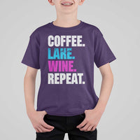 Funny Lake Life T Shirt For Kid Coffee Lake Wine Repeat - Wonder Print Shop