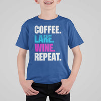 Funny Lake Life T Shirt For Kid Coffee Lake Wine Repeat - Wonder Print Shop
