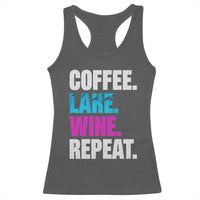 Funny Lake Life Racerback Tank Top Coffee Lake Wine Repeat - Wonder Print Shop