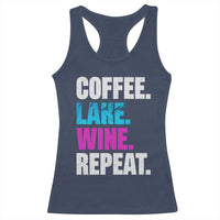Funny Lake Life Racerback Tank Top Coffee Lake Wine Repeat - Wonder Print Shop
