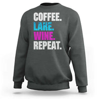 Funny Lake Life Sweatshirt Coffee Lake Wine Repeat - Wonder Print Shop