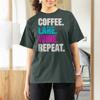Funny Lake Life T Shirt For Women Coffee Lake Wine Repeat - Wonder Print Shop