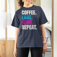 Funny Lake Life T Shirt For Women Coffee Lake Wine Repeat - Wonder Print Shop