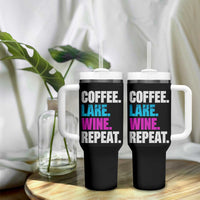 Funny Lake Life Tumbler With Handle Coffee Lake Wine Repeat - Wonder Print Shop