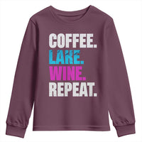 Funny Lake Life Youth Sweatshirt Coffee Lake Wine Repeat - Wonder Print Shop