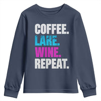 Funny Lake Life Youth Sweatshirt Coffee Lake Wine Repeat - Wonder Print Shop