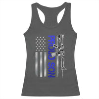 Proud Son of a Police Dad Racerback Tank Top Gun American Flag Family Support