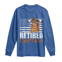 Retired Firefighter Captain Long Sleeve Shirt Vintage Retirement Gifts Fireman American Flag - Wonder Print Shop