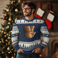 Retro Equality for All Ugly Christmas Sweater Peace Sign V Fingers Skin Tone Hands Vintage - Wonder Print Shop