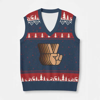 Retro Equality for All V-Neck Knit Sweater Vest Peace Sign V Fingers Skin Tone Hands Vintage - Wonder Print Shop