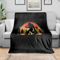 Bigfoot Fishing Throw Blanket Funny Retro Sasquatch Fisherman Dad - Wonder Print Shop