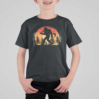 Bigfoot Fishing T Shirt For Kid Funny Retro Sasquatch Fisherman Dad - Wonder Print Shop