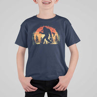 Bigfoot Fishing T Shirt For Kid Funny Retro Sasquatch Fisherman Dad - Wonder Print Shop
