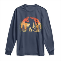 Bigfoot Fishing Long Sleeve Shirt Funny Retro Sasquatch Fisherman Dad - Wonder Print Shop