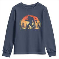 Bigfoot Fishing Youth Sweatshirt Funny Retro Sasquatch Fisherman Dad - Wonder Print Shop