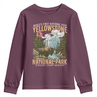 Vintage Yellowstone National Park Youth Sweatshirt Retro Nature Wildlife Outdoor Hiking Camping Forest - Wonder Print Shop
