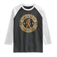 Retro Bigfoot Believer Raglan Shirt Undefeated Sasquatch Hide And Seek Cryptozoology - Wonder Print Shop