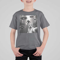 Cat Selfie With Bigfoot UFO T Shirt For Kid Funny Cat Lover Gifts - Wonder Print Shop