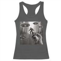Raccoon Selfie With Bigfoot UFO Racerback Tank Top Funny Feral Lover Gifts - Wonder Print Shop