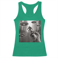 Raccoon Selfie With Bigfoot UFO Racerback Tank Top Funny Feral Lover Gifts - Wonder Print Shop