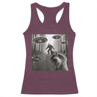 Raccoon Selfie With Bigfoot UFO Racerback Tank Top Funny Feral Lover Gifts - Wonder Print Shop