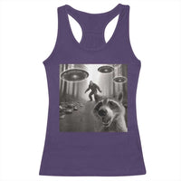 Raccoon Selfie With Bigfoot UFO Racerback Tank Top Funny Feral Lover Gifts - Wonder Print Shop