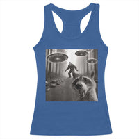 Raccoon Selfie With Bigfoot UFO Racerback Tank Top Funny Feral Lover Gifts - Wonder Print Shop
