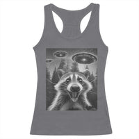 Racoon Meme Racerback Tank Top Selfie With Alien UFO - Wonder Print Shop