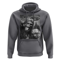 Bigfoot Selfie With Alien Hoodie UFO Funny Sasquatch Rock On Hand Sign - Wonder Print Shop