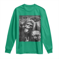 Bigfoot Selfie With Alien Long Sleeve Shirt UFO Funny Sasquatch Rock On Hand Sign - Wonder Print Shop