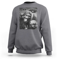 Bigfoot Selfie With Alien Sweatshirt UFO Funny Sasquatch Rock On Hand Sign - Wonder Print Shop