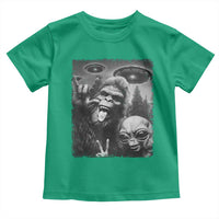 Bigfoot Selfie With Alien Toddler T Shirt UFO Funny Sasquatch Rock On Hand Sign - Wonder Print Shop