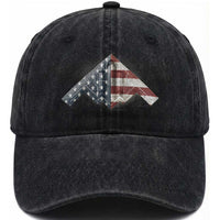 B2 Spirit Washed Cotton Baseball Cap B-2 Bomber Stealth Aircraft Schematic American Flag