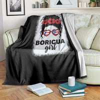 Boricua Girl Throw Blanket Messy Bun Puerto Rican Flag Hibiscus Flower - Wonder Print Shop
