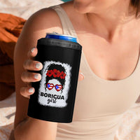 Boricua Girl 4 in 1 Can Cooler Tumbler Messy Bun Puerto Rican Flag Hibiscus Flower - Wonder Print Shop