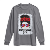 Boricua Girl Long Sleeve Shirt Messy Bun Puerto Rican Flag Hibiscus Flower - Wonder Print Shop