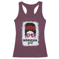 Boricua Girl Racerback Tank Top Messy Bun Puerto Rican Flag Hibiscus Flower - Wonder Print Shop