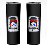 Boricua Girl Skinny Tumbler Messy Bun Puerto Rican Flag Hibiscus Flower - Wonder Print Shop