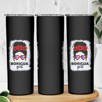 Boricua Girl Skinny Tumbler Messy Bun Puerto Rican Flag Hibiscus Flower - Wonder Print Shop