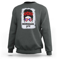 Boricua Girl Sweatshirt Messy Bun Puerto Rican Flag Hibiscus Flower - Wonder Print Shop