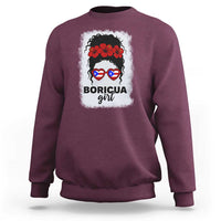 Boricua Girl Sweatshirt Messy Bun Puerto Rican Flag Hibiscus Flower - Wonder Print Shop