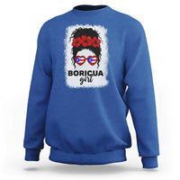 Boricua Girl Sweatshirt Messy Bun Puerto Rican Flag Hibiscus Flower - Wonder Print Shop